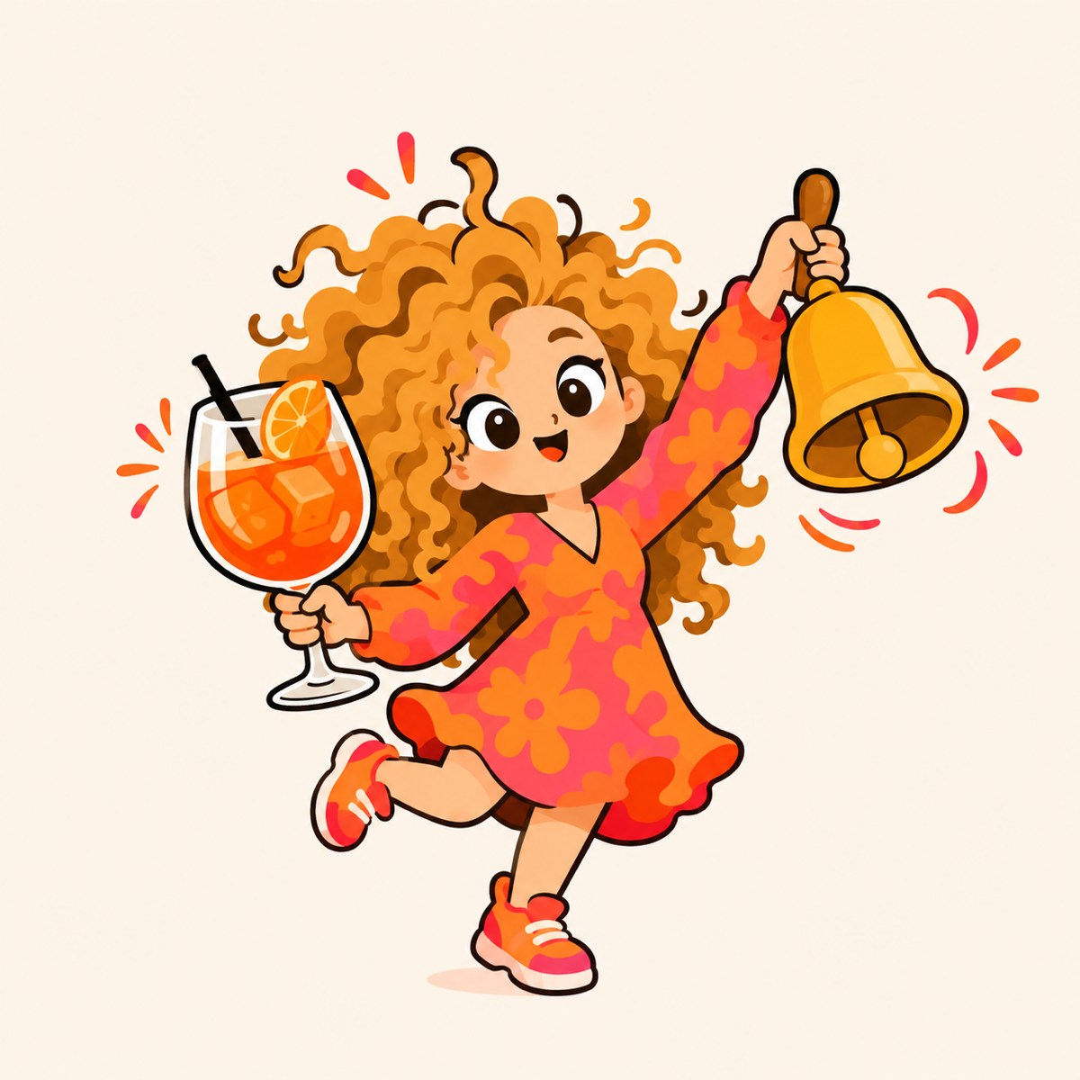 Cheerful illustrated character ringing a bell